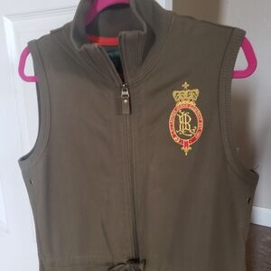 Ralph Lauren Olive Sleeveless Zip-Front Crest Vest